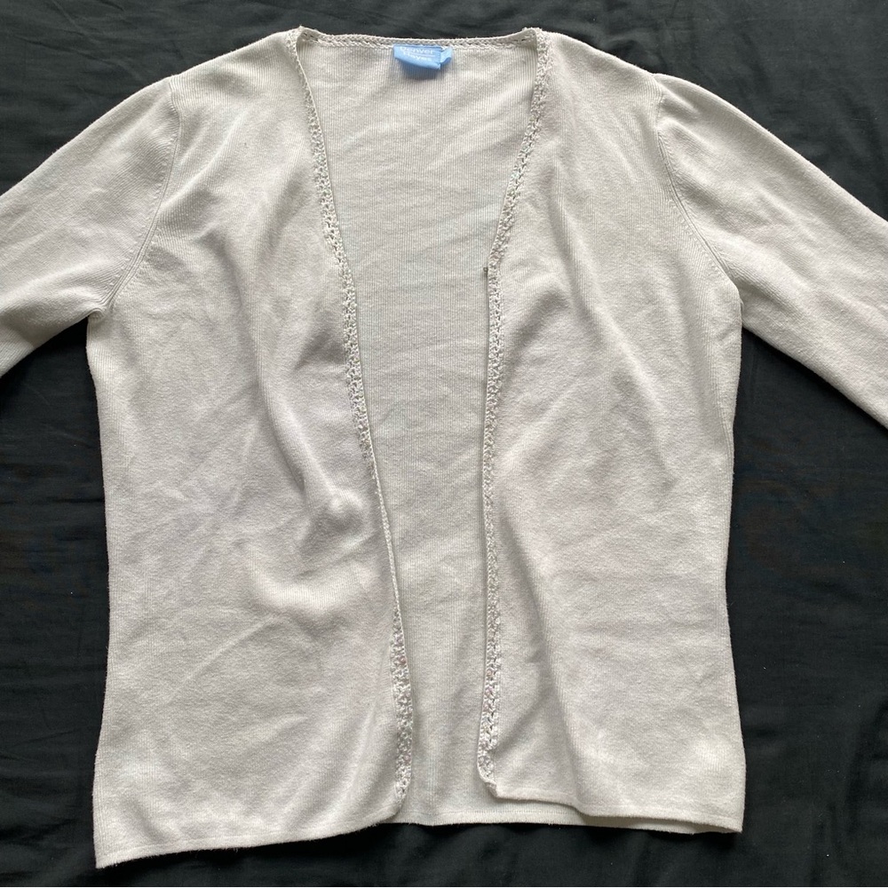 Denver Hayes Cream V-Neck Open Front Cardigan - Picture 6 of 9
